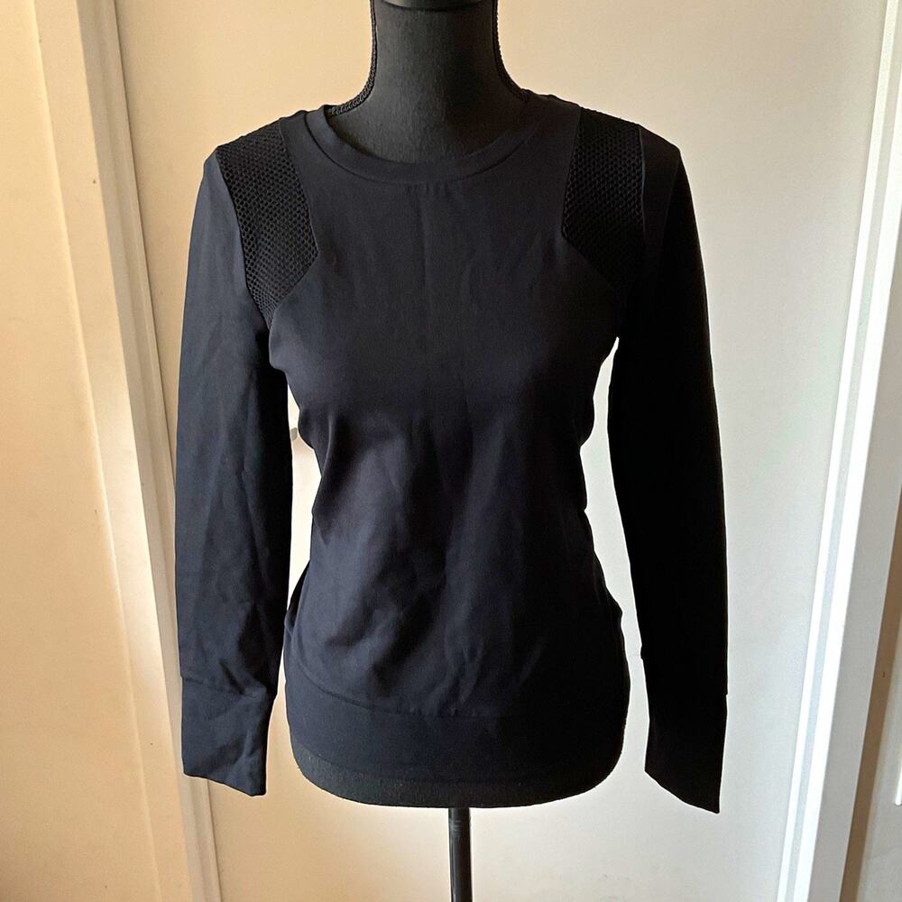 Banana Republic Women's XS Black Crew Neck Long Sleeve Mesh Stretch Zip T-Shirt